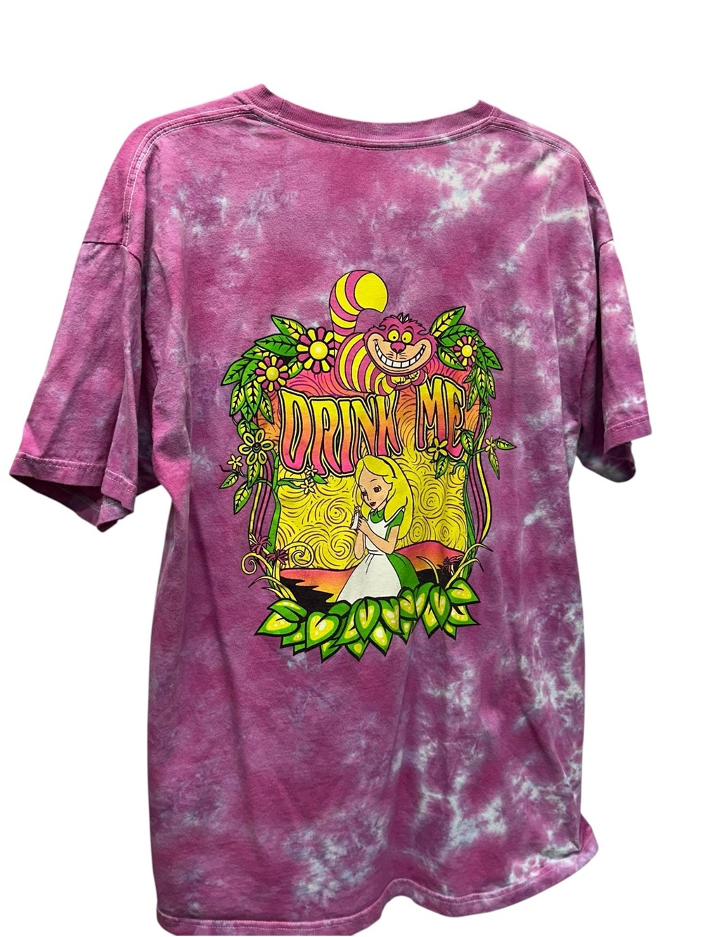 Alice in Wonderland pink tie dye tshirt Drink Me size large unisex - Picture 2 of 5